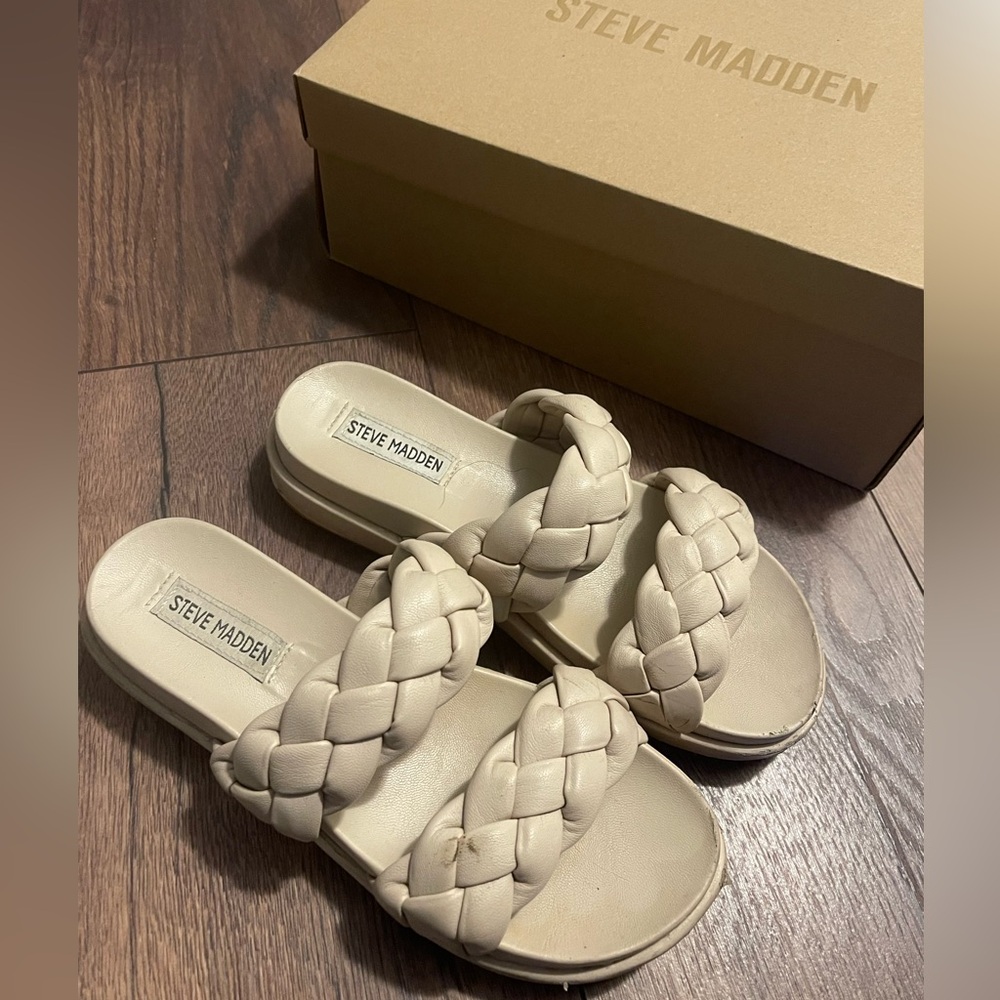 Steve Madden Braided Double-Strap Slides - Cream